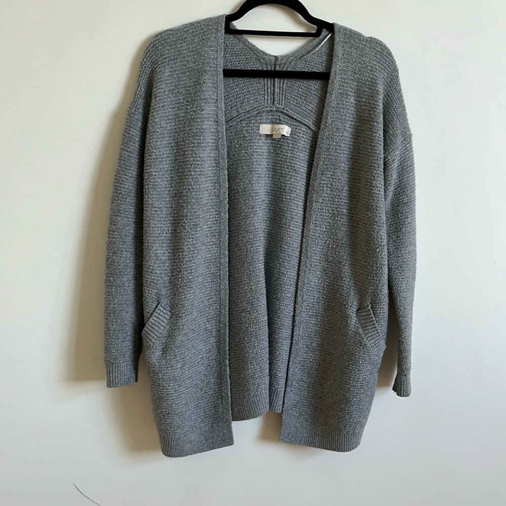 -LOFT Grey Relaxed Oversized Knit Cardigan Small Petite